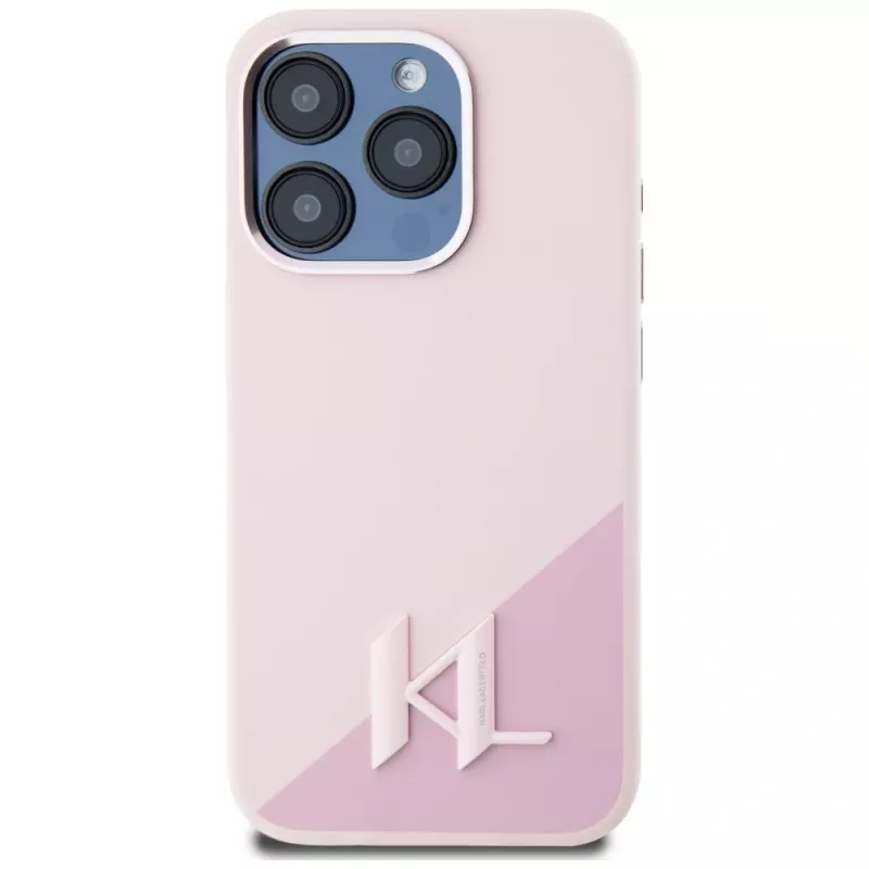 KARL LAGERFELD Silicone Shadow Metal Initial MagSafe Case für iPhone 15 Pro, Pink