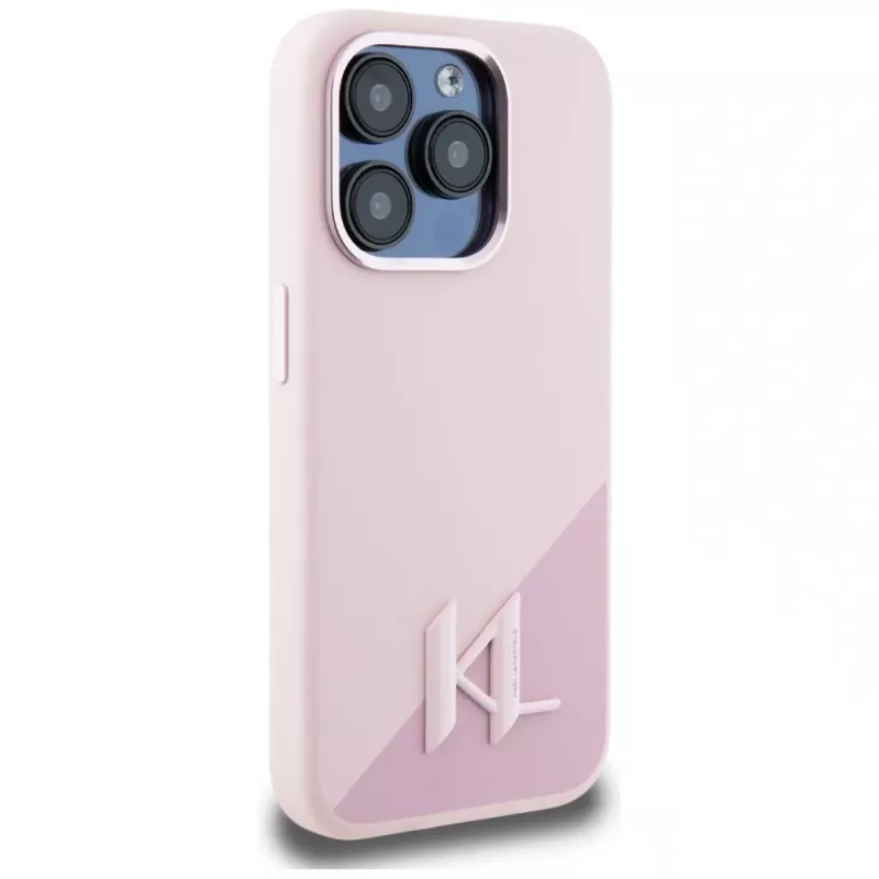 KARL LAGERFELD Silicone Shadow Metal Initial MagSafe Case für iPhone 15 Pro, Pink