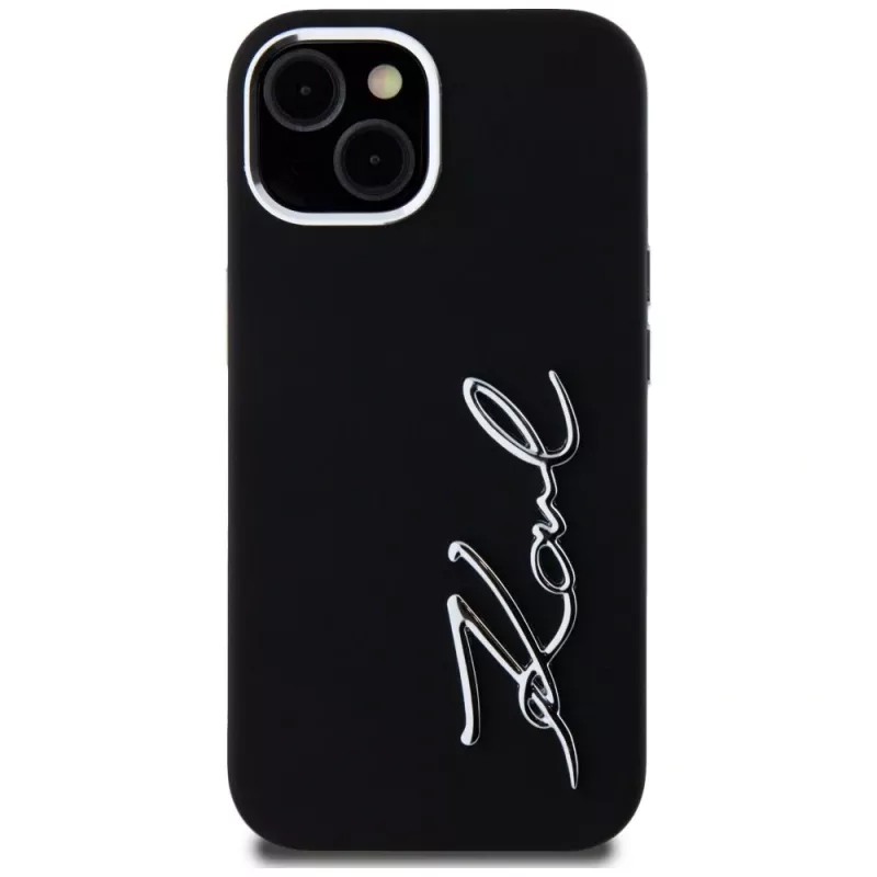KARL LAGERFELD Silicone Metal Script Logo Case für Apple iPhone 15, Schwarz