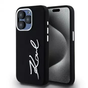Karl Lagerfeld KLHCP15LSCMSMVK Hardcase Silicone Metal Script Logo für iPhone 15 Pro 6.1 Schwarz