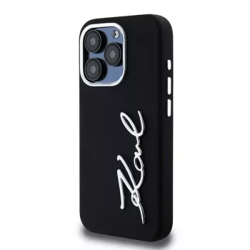 Karl Lagerfeld KLHCP15LSCMSMVK Hardcase Silicone Metal Script Logo für iPhone 15 Pro 6.1 Schwarz