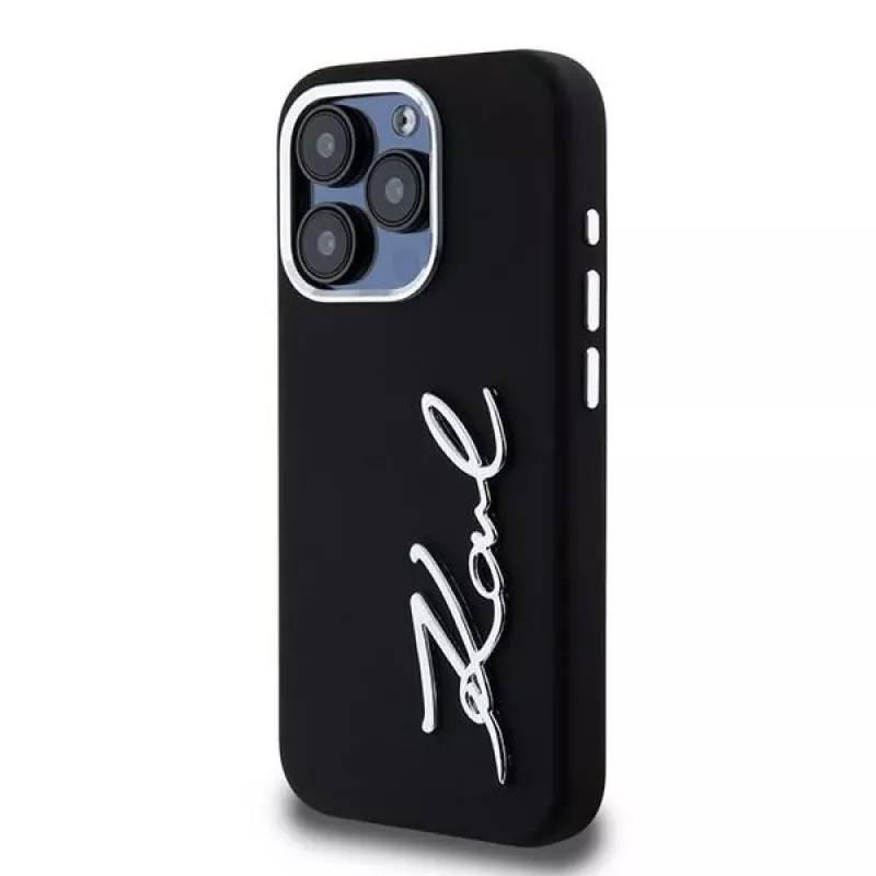 Karl Lagerfeld KLHCP15LSCMSMVK Hardcase Silicone Metal Script Logo für iPhone 15 Pro 6.1 Schwarz