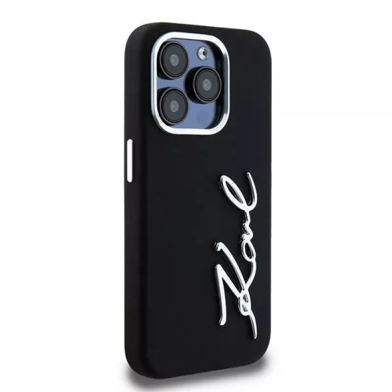 Karl Lagerfeld KLHCP15LSCMSMVK Hardcase Silicone Metal Script Logo für iPhone 15 Pro 6.1 Schwarz