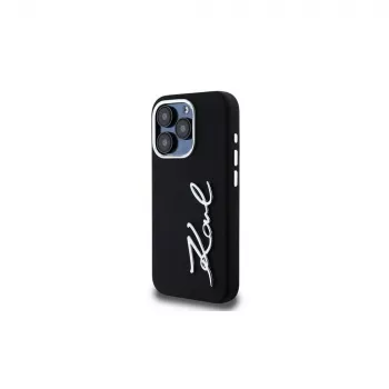 KARL LAGERFELD Silicone Metal Script Logo Case für Apple iPhone 15 Pro Max, Schwarz