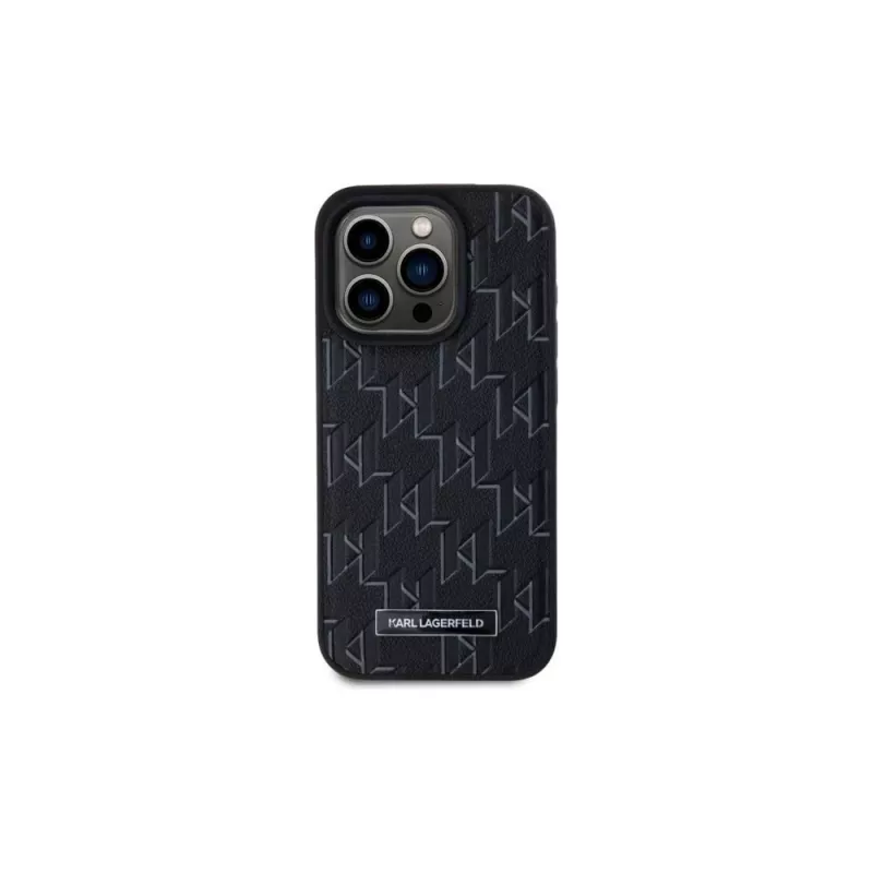 Karl Lagerfeld KLHMP15LPKHPORPK iPhone 15 Pro 6.1 Hardcase Black Leather Monogram Metal Logo MagSafe