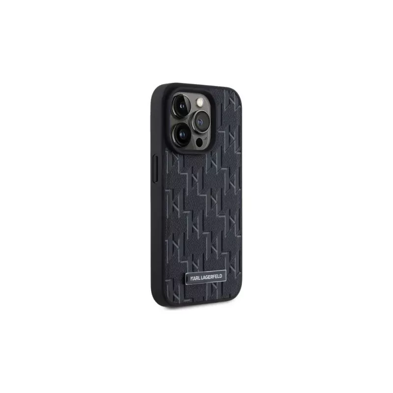 Karl Lagerfeld KLHMP15LPKHPORPK iPhone 15 Pro 6.1 Hardcase Black Leather Monogram Metal Logo MagSafe