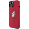 KARL LAGERFELD Silikonhülle für iPhone 15 mit MagSafe und Ringhalter - Karl & Choupette Heads - Rot