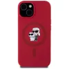 KARL LAGERFELD Silikonhülle für iPhone 15 mit MagSafe und Ringhalter - Karl & Choupette Heads - Rot