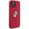 KARL LAGERFELD Silikonhülle für iPhone 15 mit MagSafe und Ringhalter - Karl & Choupette Heads - Rot