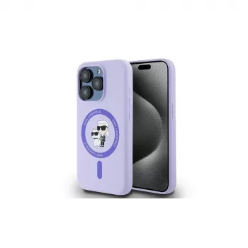 Karl Lagerfeld KLHMP15LSCMKCRHU iPhone 15 Pro 6,1 inch Lila Silikon-Hülle mit Karl & Choupette Heads Ring und MagSafe