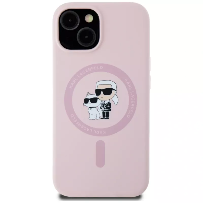 Karl Lagerfeld Silicone Karl & Choupette MagSafe Case für iPhone 15 Pink