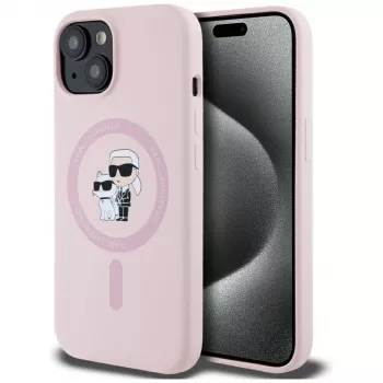 Karl Lagerfeld Silicone Karl & Choupette MagSafe Case für iPhone 15 Plus Pink