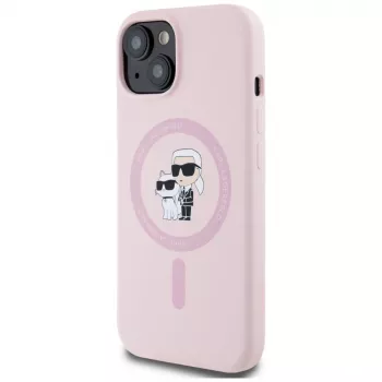 Karl Lagerfeld Silicone Karl & Choupette MagSafe Case für iPhone 15 Plus Pink