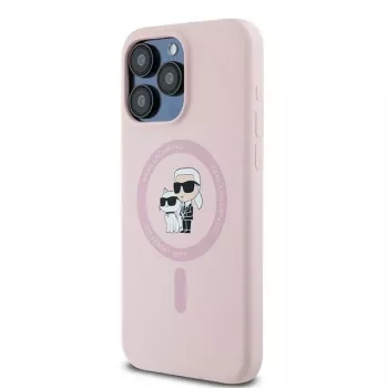 Karl Lagerfeld KLHMP15LSCMKCRHP iPhone 15 Pro 6,1 inch Pink Silicone Hardcase Karl & Choupette MagSafe