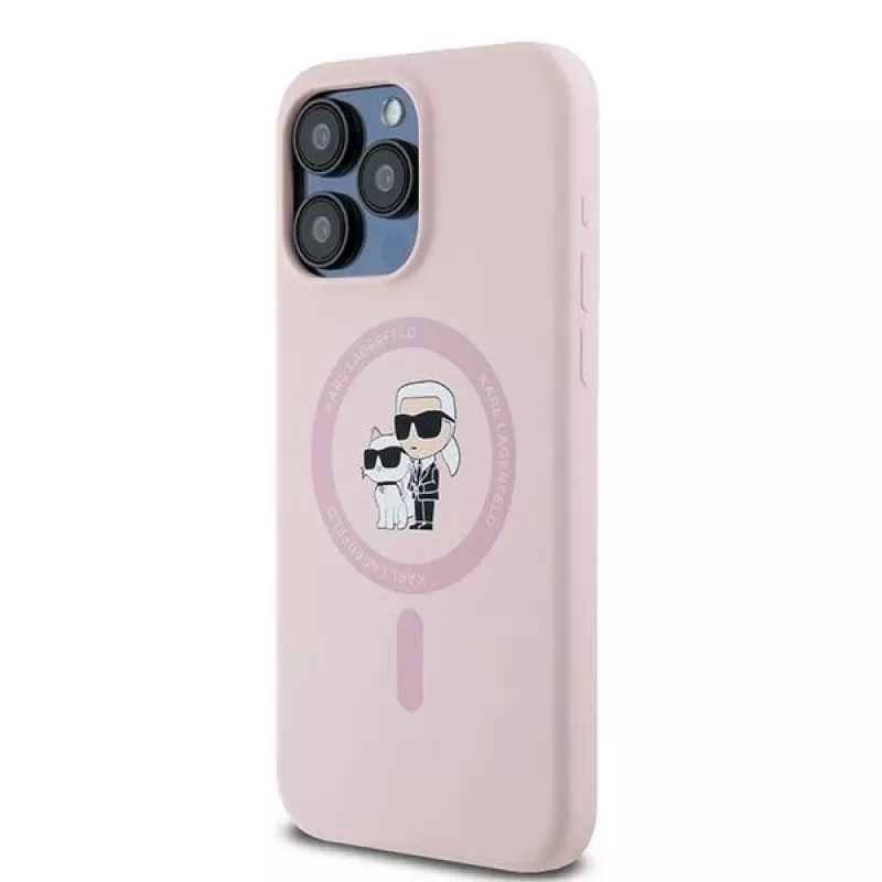 Karl Lagerfeld KLHMP15LSCMKCRHP iPhone 15 Pro 6,1 inch Pink Silicone Hardcase Karl & Choupette MagSafe