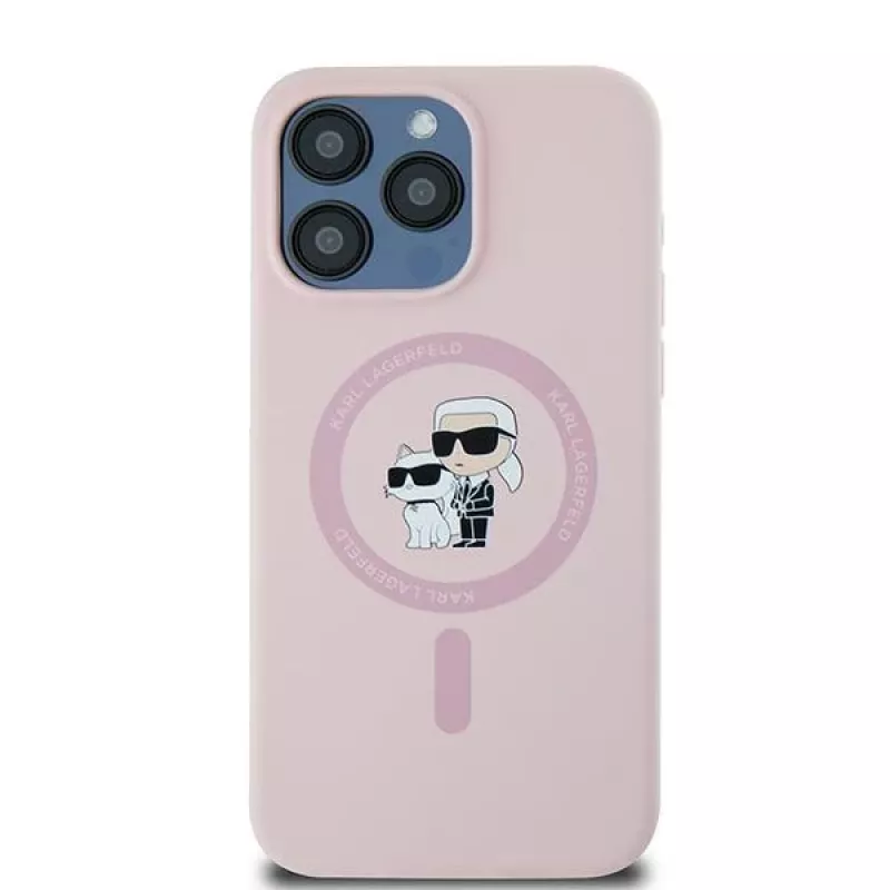 Karl Lagerfeld KLHMP15LSCMKCRHP iPhone 15 Pro 6,1 inch Pink Silicone Hardcase Karl & Choupette MagSafe