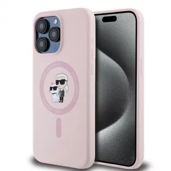 Karl Lagerfeld KLHMP15XSCMKCRHP iPhone 15 Pro Max 6,7 inch Pink Silicone Hard Case mit Karl & Choupette Ring und MagSafe