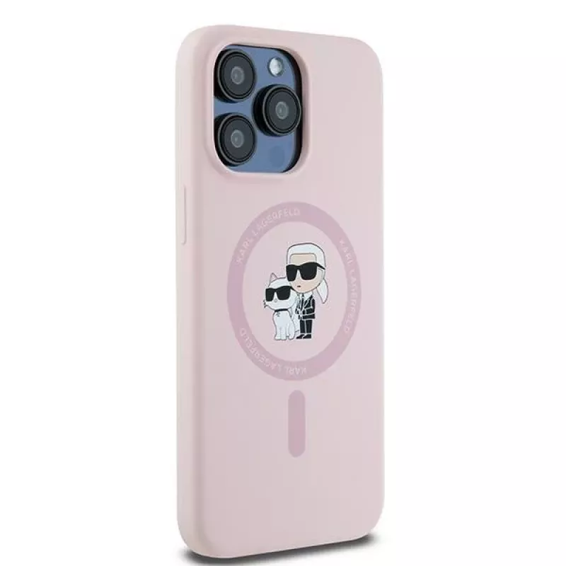 Karl Lagerfeld KLHMP15XSCMKCRHP iPhone 15 Pro Max 6,7 inch Pink Silicone Hard Case mit Karl & Choupette Ring und MagSafe