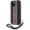 KARL LAGERFELD Saffiano Athleisure Stripes Cord Case für iPhone 15, Schwarz-Rot