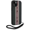 KARL LAGERFELD Saffiano Athleisure Stripes Cord Case für iPhone 15, Schwarz-Rot