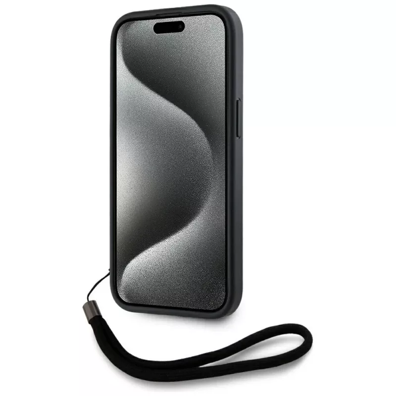 KARL LAGERFELD Saffiano Athleisure Stripes Cord Case für iPhone 15, Schwarz-Rot