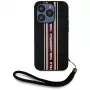 KARL LAGERFELD Saffiano Athleisure Stripes Cord Case für iPhone 15 Pro, Schwarz/Rot