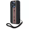 KARL LAGERFELD Saffiano Athleisure Stripes Cord Case für iPhone 15 Pro, Schwarz/Rot