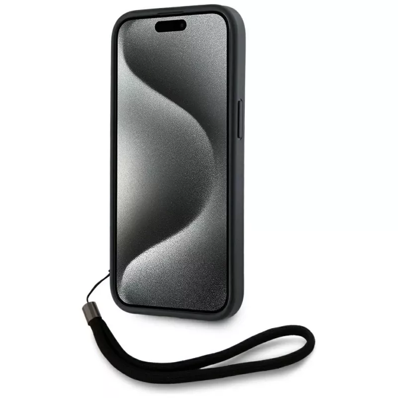 KARL LAGERFELD Saffiano Athleisure Stripes Cord Case für iPhone 15 Pro, Schwarz/Rot