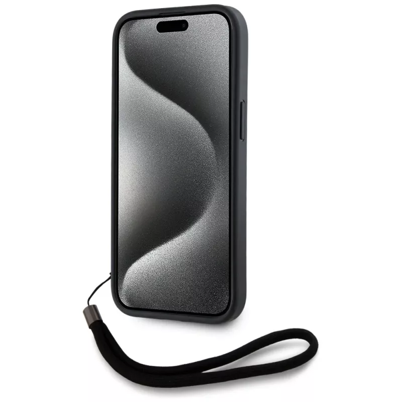 KARL LAGERFELD Saffiano AthleisureStripes Cord Case für iPhone 15 Pro Max, Schwarz/Rot