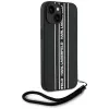 Karl Lagerfeld Saffiano Athleisure Stripes Cord Case für iPhone 15, Schwarz-Pink