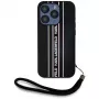 KARL LAGERFELD Saffiano Athleisure Stripes Cord Case für iPhone 15 Pro, Schwarz/Rosa