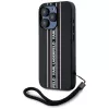 KARL LAGERFELD Saffiano Athleisure Stripes Cord Case für iPhone 15 Pro, Schwarz/Rosa