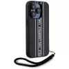 KARL LAGERFELD Saffiano Athleisure Stripes Cord Case für iPhone 15 Pro, Schwarz/Rosa