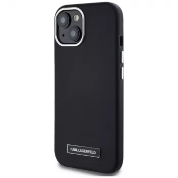 Karl Lagerfeld Metal Plate MagSafe Case für iPhone 15, Schwarz