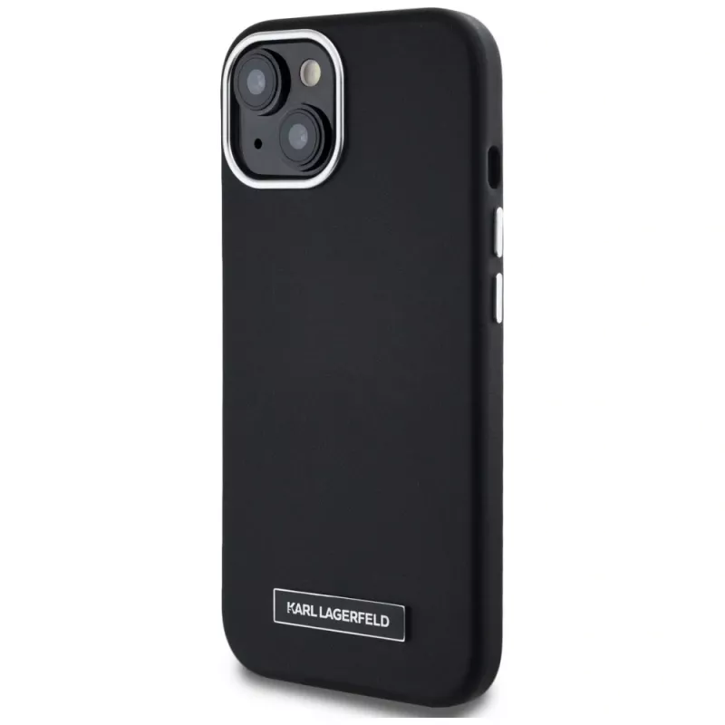 Karl Lagerfeld Metal Plate MagSafe Case für iPhone 15, Schwarz