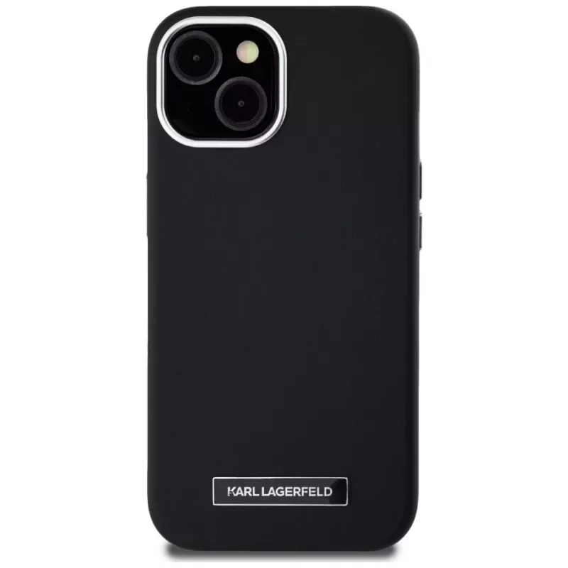 Karl Lagerfeld Metal Plate MagSafe Case für iPhone 15, Schwarz