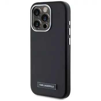 KARL LAGERFELD Metal Plate MagSafe Case für iPhone 15 Pro, Schwarz