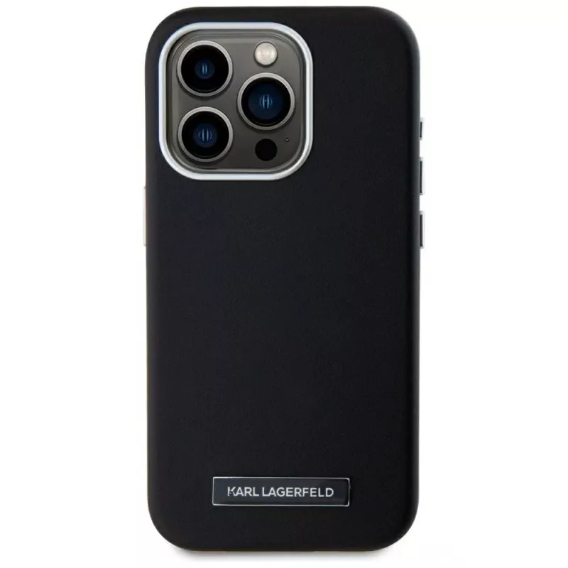 KARL LAGERFELD Metal Plate MagSafe Case für iPhone 15 Pro, Schwarz
