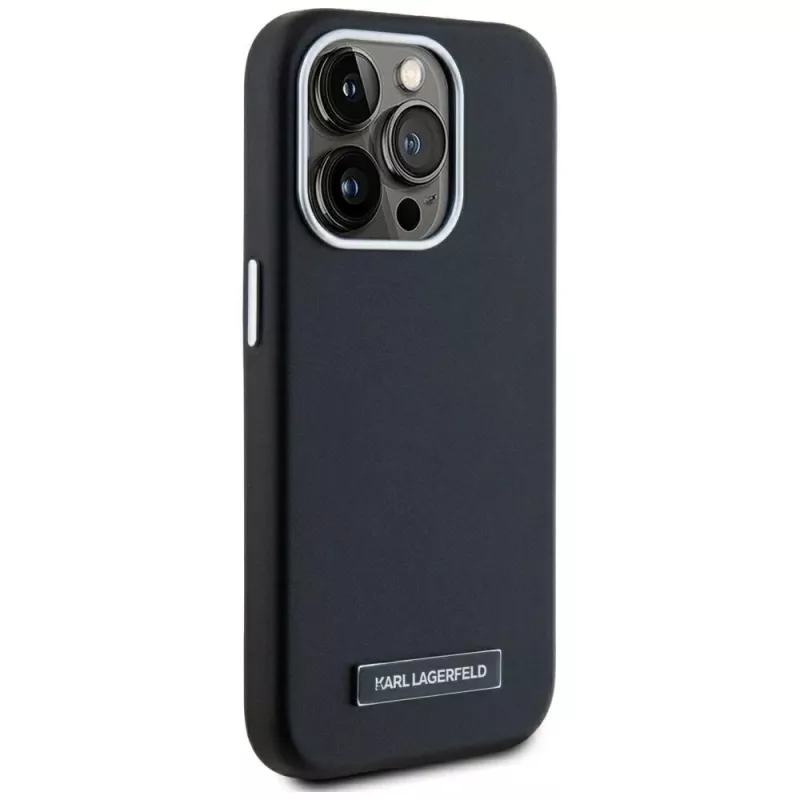 KARL LAGERFELD Metal Plate MagSafe Case für iPhone 15 Pro, Schwarz