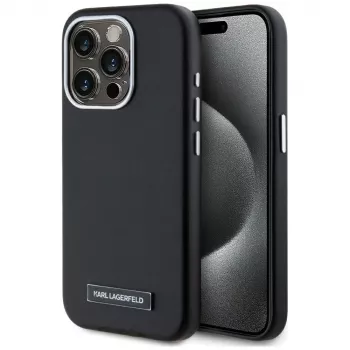 Karl Lagerfeld Metal Plate MagSafe Case für iPhone 15 Pro Max Schwarz