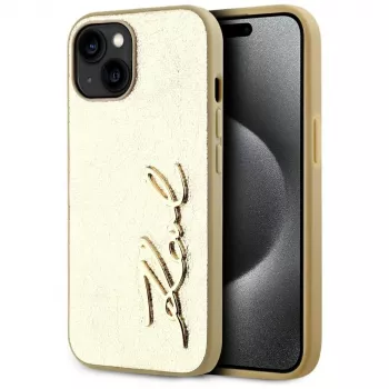 KARL LAGERFELD Wrinkled Metal Signature Phone Case für iPhone 15, Gold
