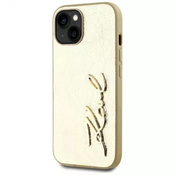KARL LAGERFELD Wrinkled Metal Signature Phone Case für iPhone 15, Gold