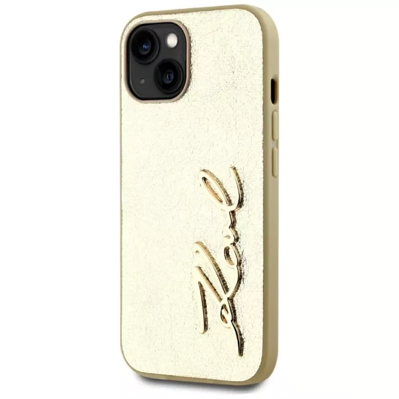 KARL LAGERFELD Wrinkled Metal Signature Phone Case für iPhone 15, Gold