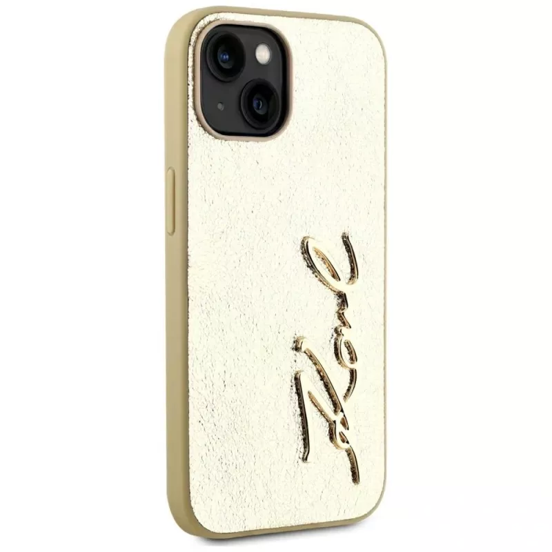 KARL LAGERFELD Wrinkled Metal Signature Phone Case für iPhone 15, Gold