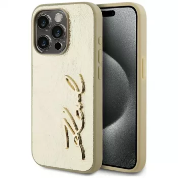 KARL LAGERFELD Wrinkled Metal Signature Case für iPhone 15 Pro - Gold