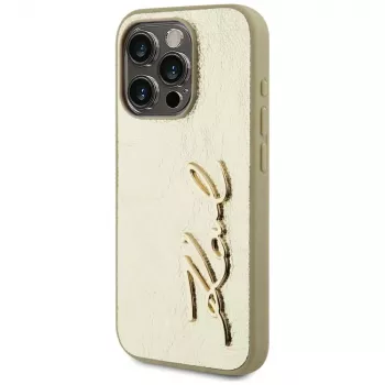 KARL LAGERFELD Wrinkled Metal Signature Case für iPhone 15 Pro - Gold