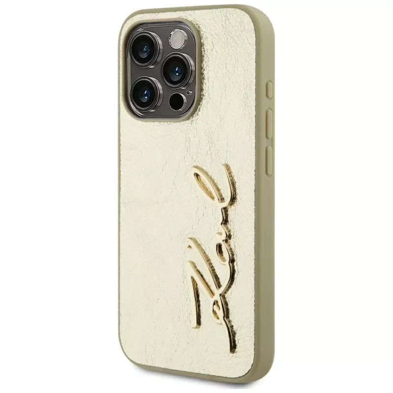 KARL LAGERFELD Wrinkled Metal Signature Case für iPhone 15 Pro - Gold
