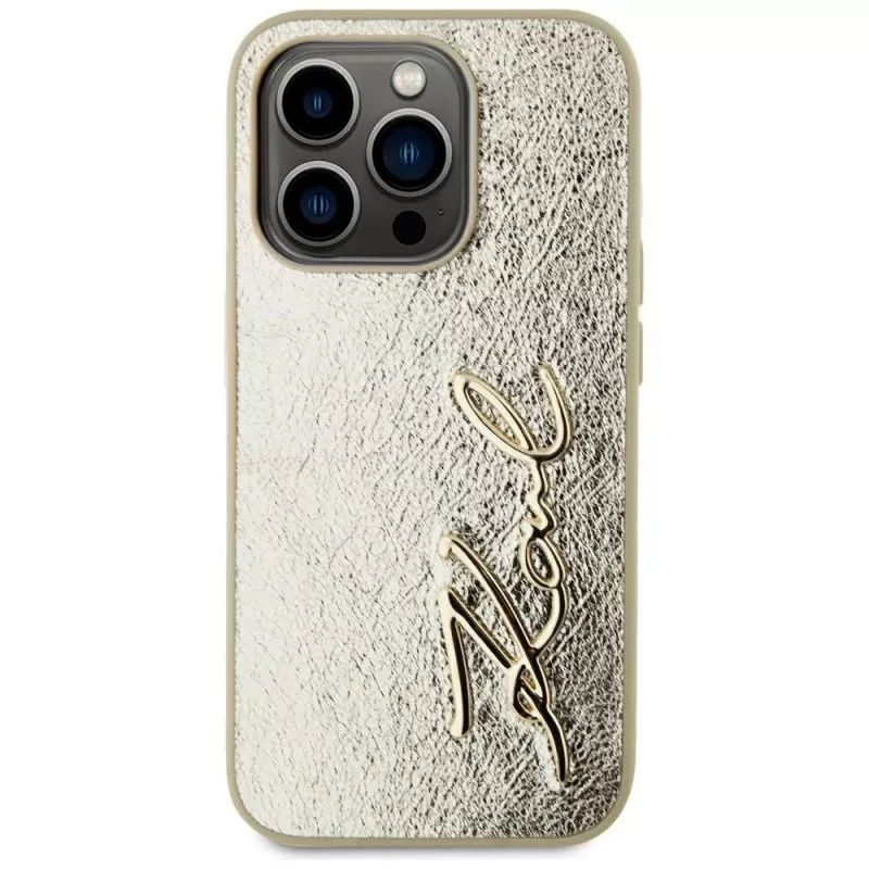 KARL LAGERFELD Wrinkled Metal Signature Case für iPhone 15 Pro - Gold