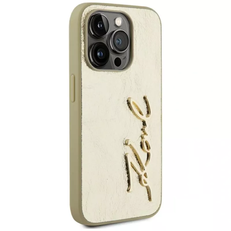 KARL LAGERFELD Wrinkled Metal Signature Case für iPhone 15 Pro - Gold