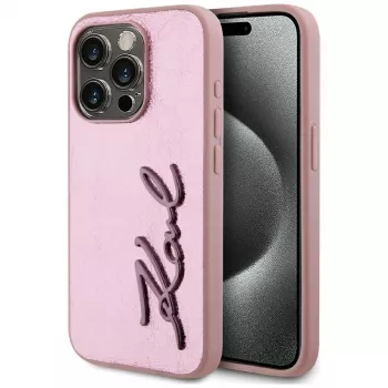 Karl Lagerfeld Wrinkled Metal Signature Case für iPhone 15 Pro, Pink